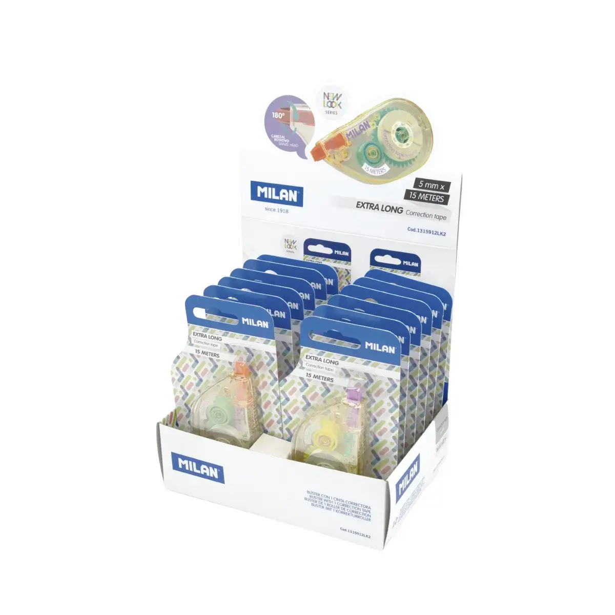 Teşhir kutusu 12 Blisters 5 mm x 15 m düzeltme bandı, New Look serisi