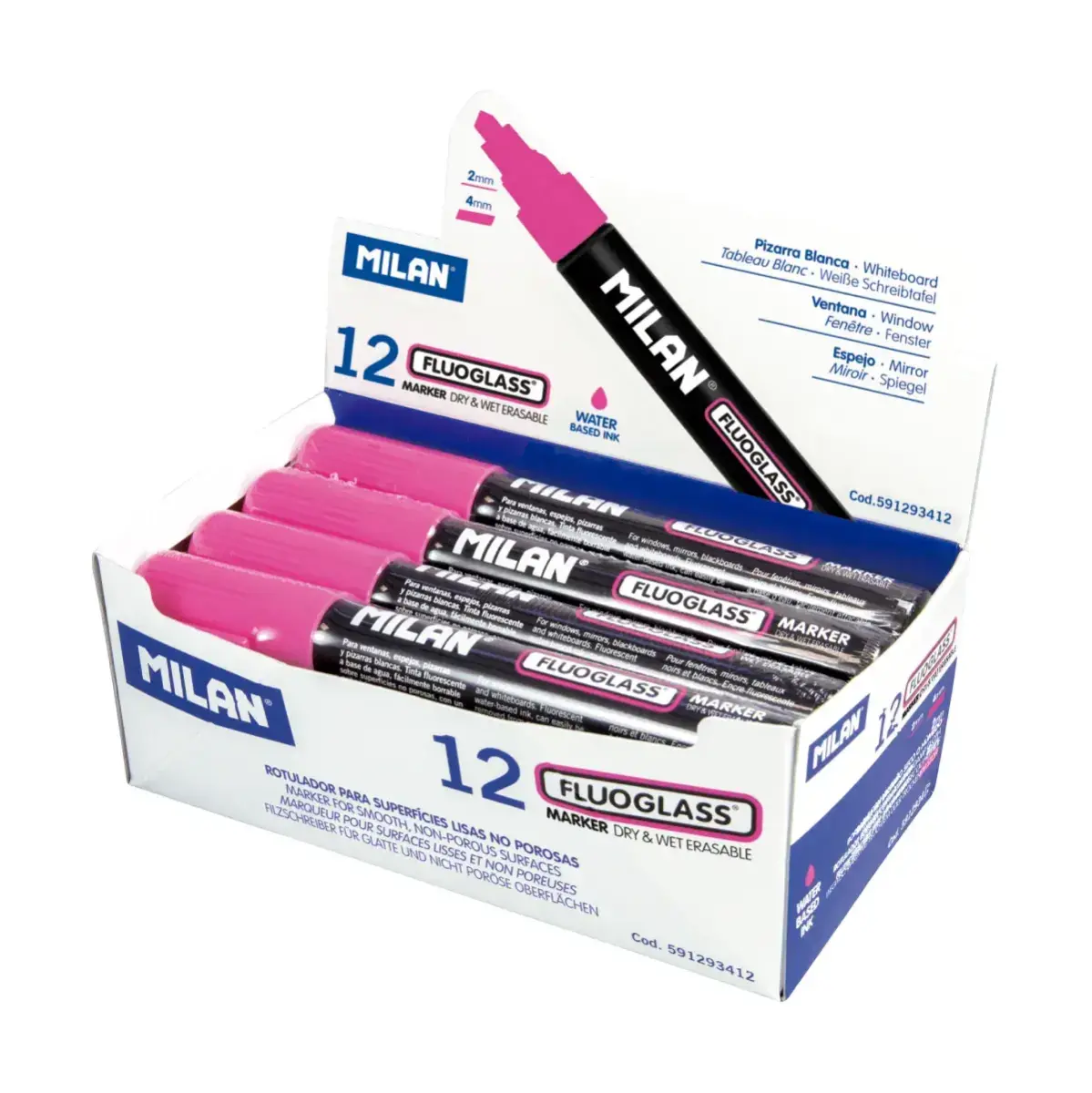 Teşhir kutusu 12 Fluoglass markör, chisel tip 2 - 4 mm, pembe renkli