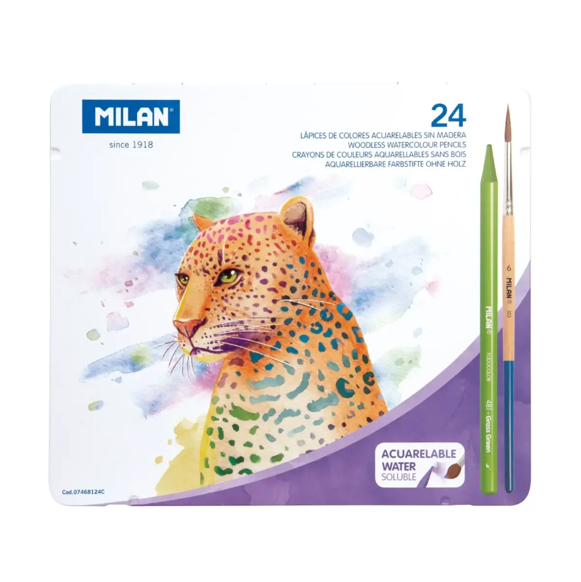 Metal kutu 24 Todocolor woodless watersoluble renkli kalem + fırça