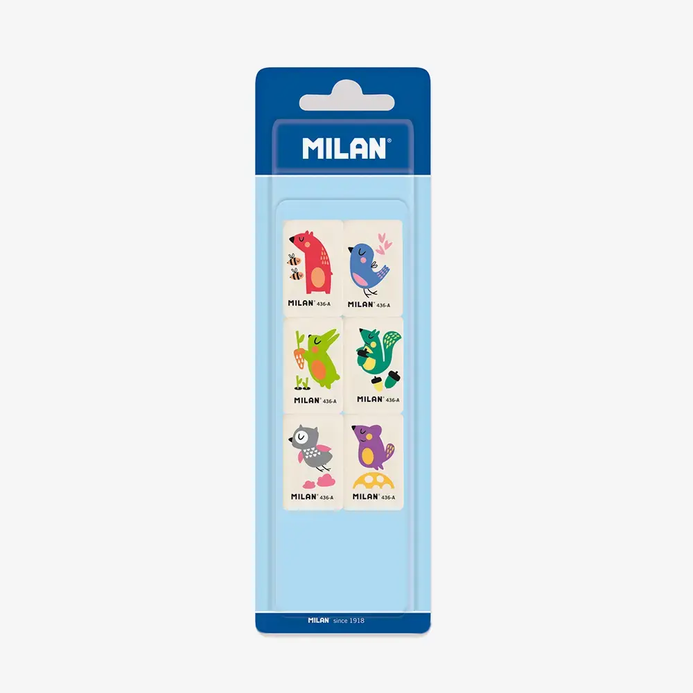 blister 6 sentetik kauçuk silgi ve renkli children's deseni 436A