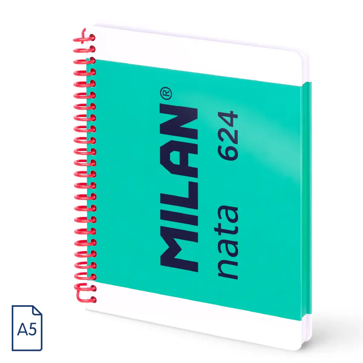 A5 Telli Defter sert kapaklı, düz kağıt, 80 yaprak 95 gr/m²,MILAN nata® 624 1918 koleksiyonu, yeşil