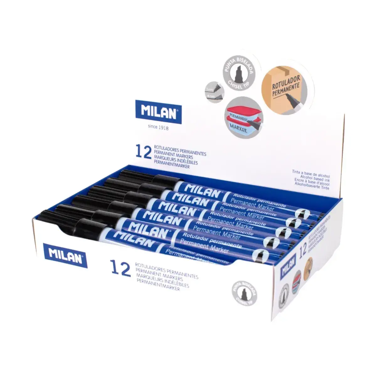 Kutu 12 siyah permanent markörü ve chisel tip (1 - 4 mm)