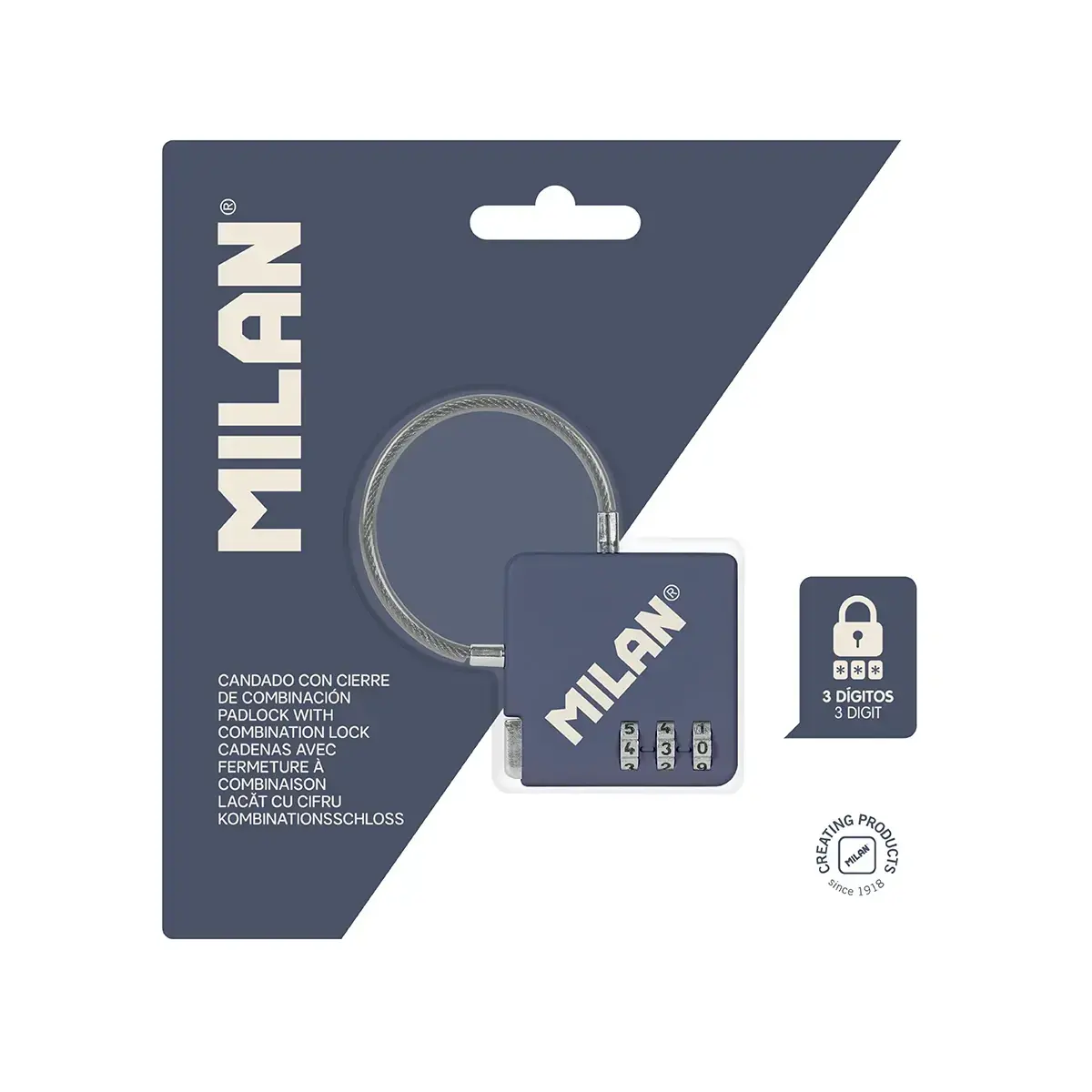 3-digit combination padlock, 430 1918 koleksiyonu, mavi