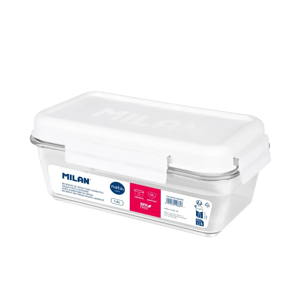 dikdörtgen tritan yemek kutusu ve Kapaklı seal 1.2 L MILAN nata® 624, beyaz