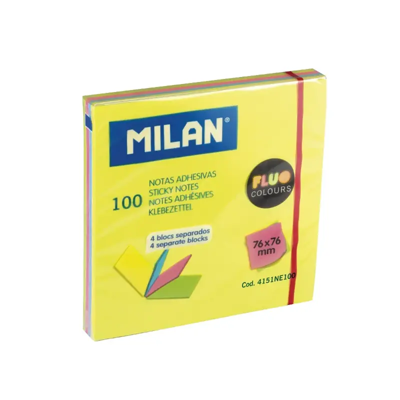 Pad 100 Fluo coloured adhesive notes in 4 separate blocks 76 x 76 mm