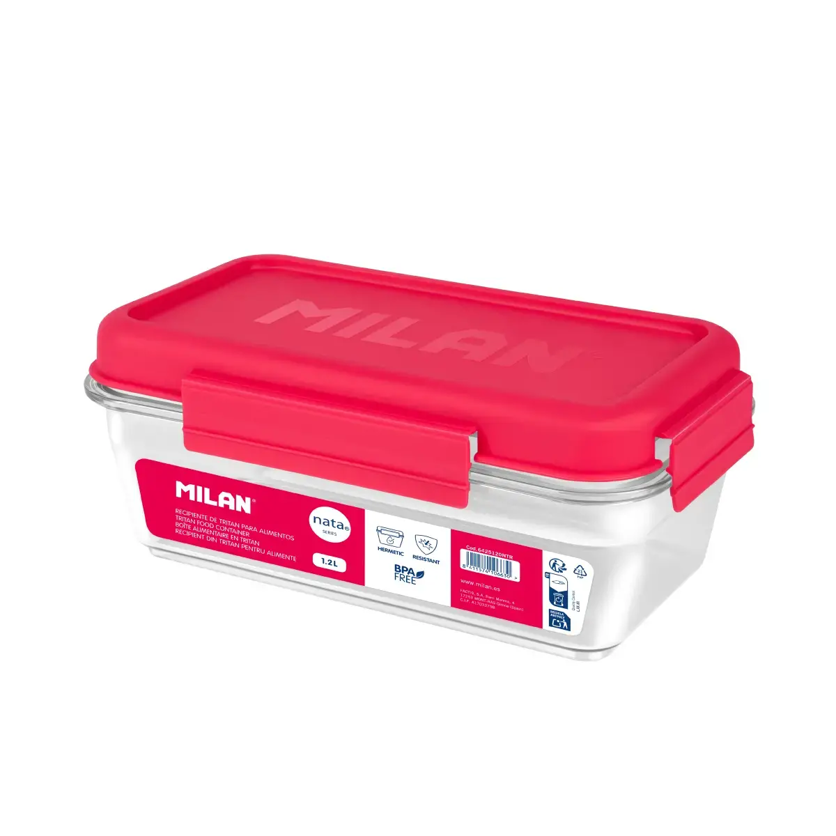 dikdörtgen tritan yemek kutusu ve Kapaklı seal 1.2 L MILAN nata® 624, pembe