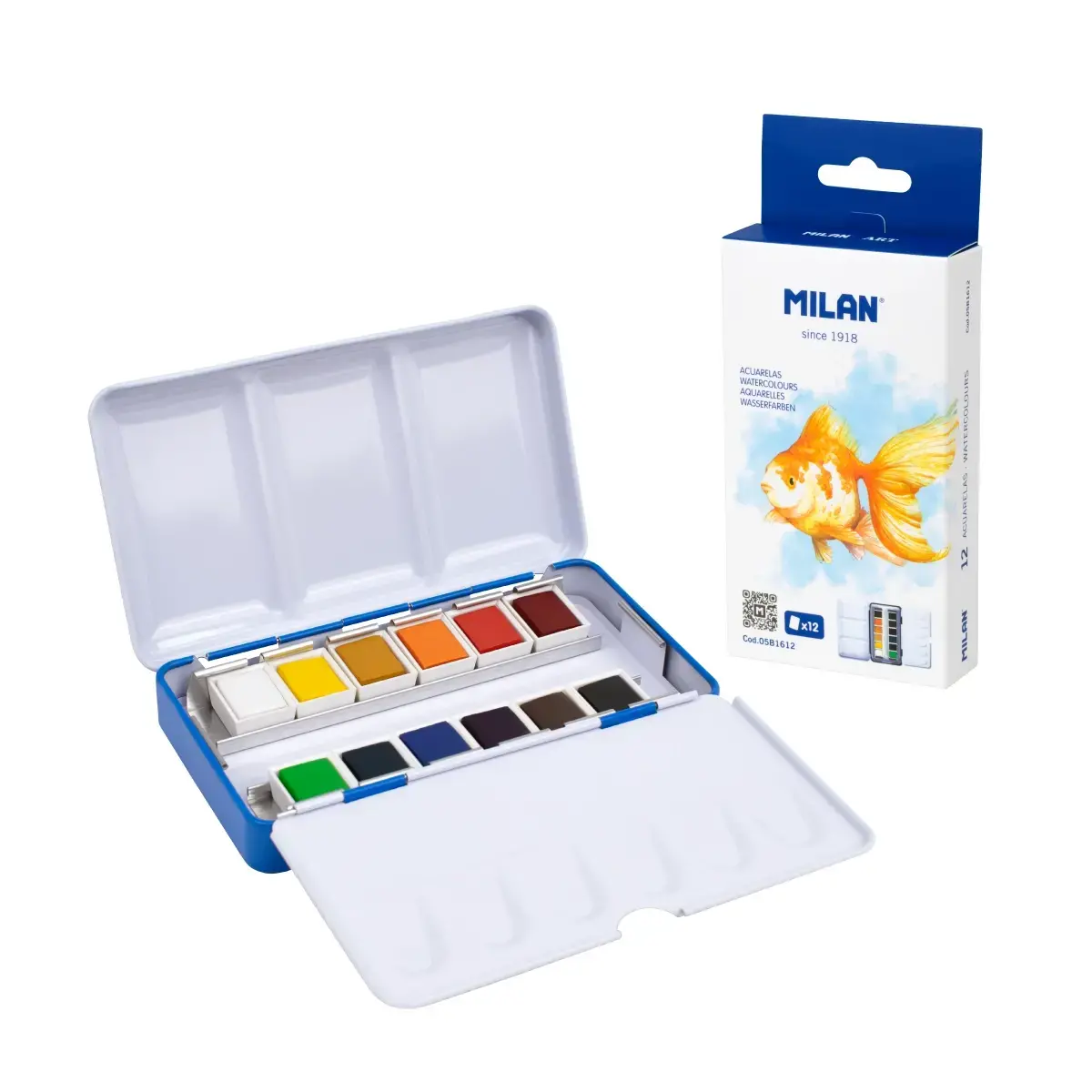 MILAN Art Suluboya Metal Kutu, 12 yarım tablet