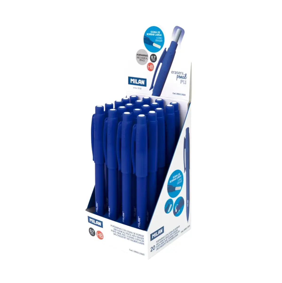Teşhir kutusu 20 PL1 mekanik kalem 0.7 mm HB, mavi