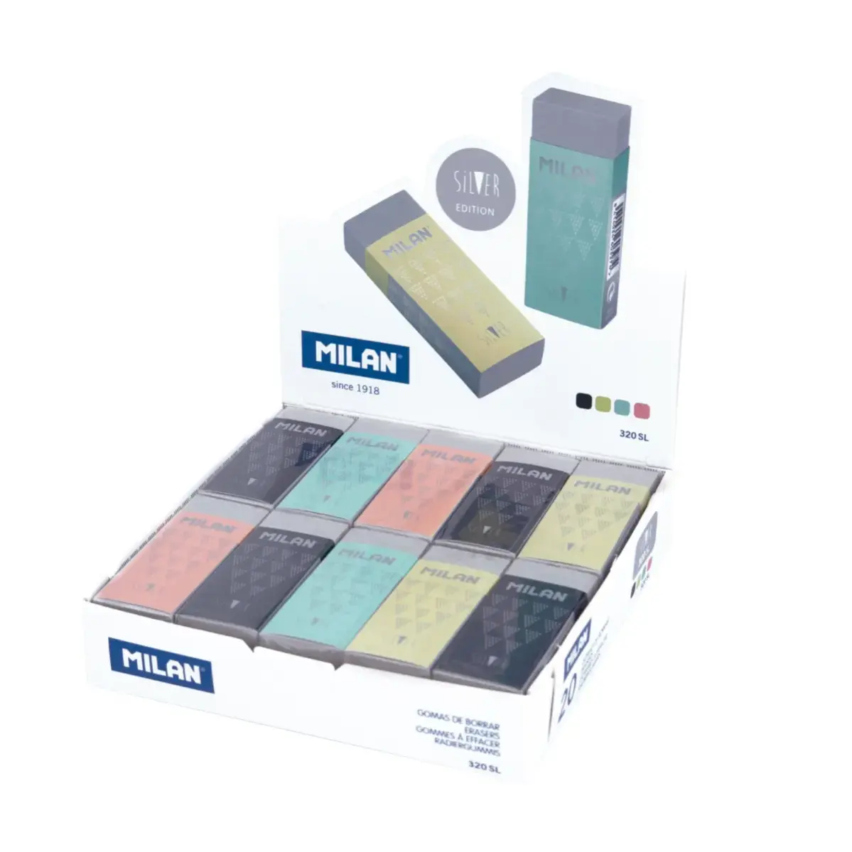 Teşhir kutusu 20 nata® 320 silgi, gümüş serisi (karton kılıflı)