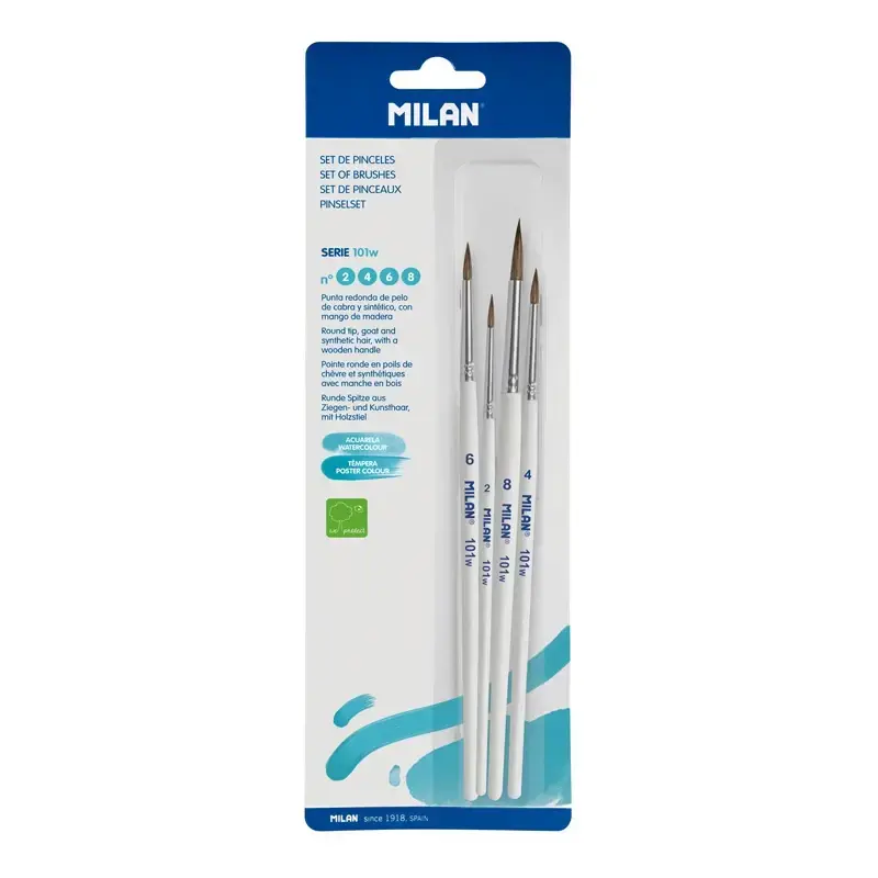 101w Serisi Yuvarlak %70 Keçi Kılı Fırça Beyaz Saplı No. 2, 4, 6, 8 4'li blister Paket