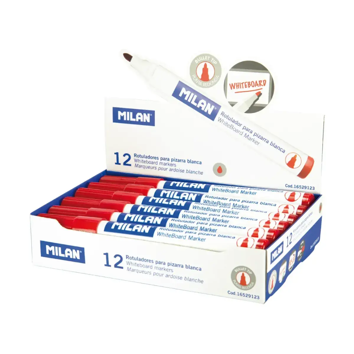 Kutu 12 kırmızı beyaz tahta markörü ve yuvarlak tip (Ø 4,7 mm)