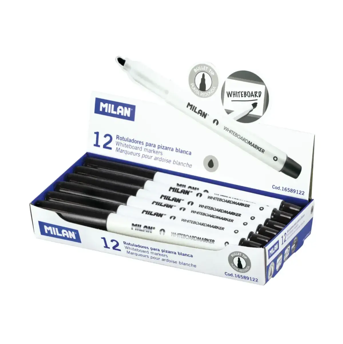 Kutu 12 siyah beyaz tahta markörü ve yuvarlak tip (Ø 3,7 mm)