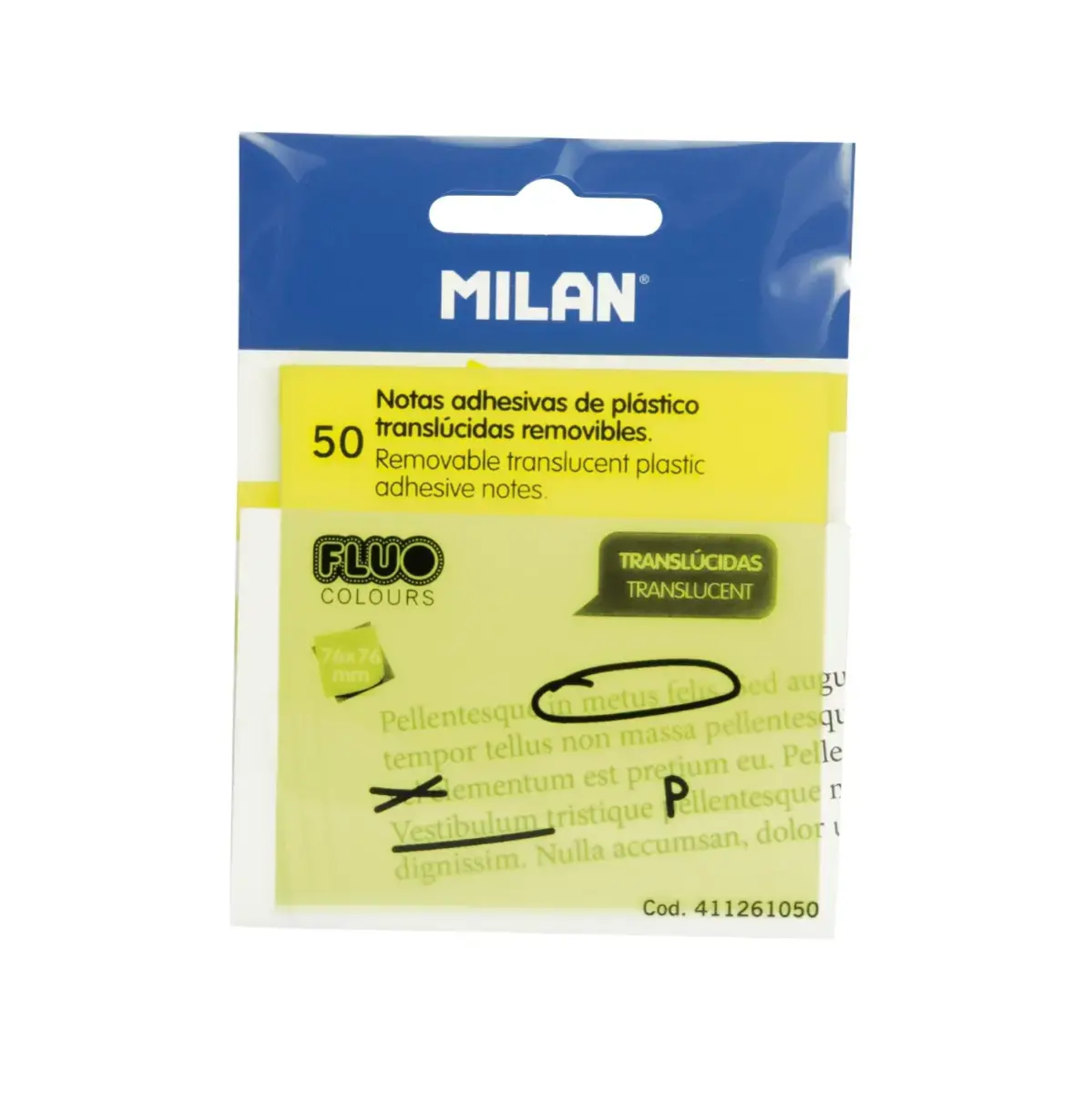 Blok 50 Fluo sarı yarı saydam çıkarılabilir yapışkanlı notlar 76 x 76 mm