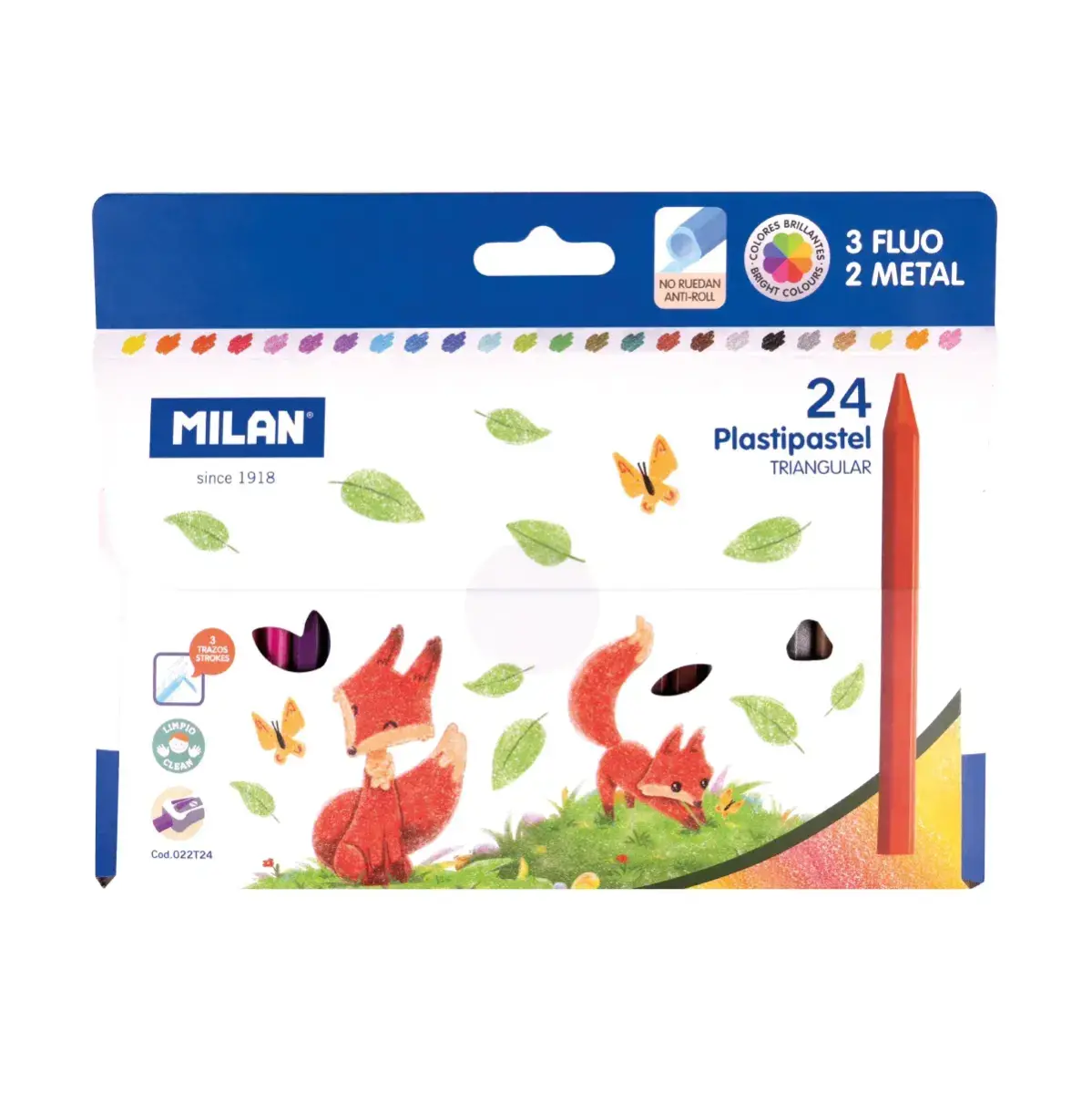 Kutu 24 üçgen Plastipastel (contains 3 fluo ve 2 metal renkler)