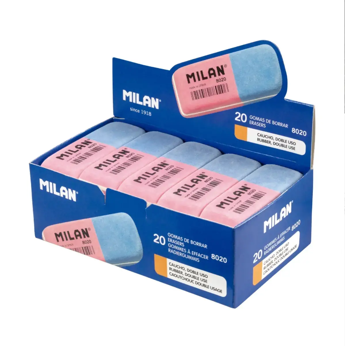 Kutu 20 çift use bevelled kauçuk silgi 8020 (pembe - mavi)
