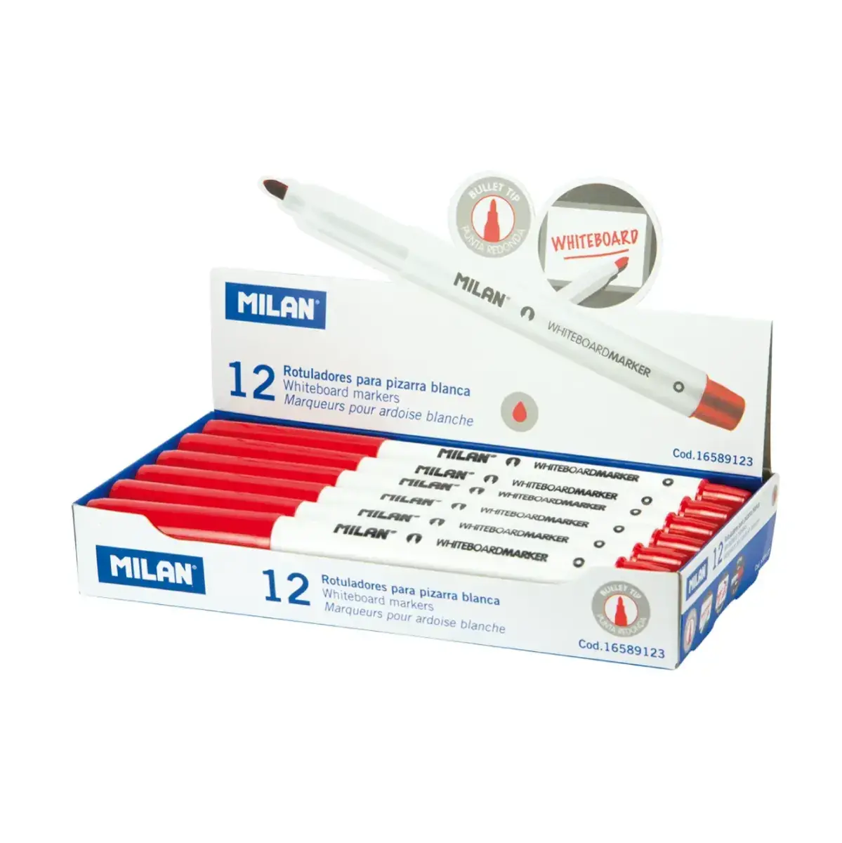 Kutu 12 kırmızı beyaz tahta markörü ve yuvarlak tip (Ø 3,7 mm)