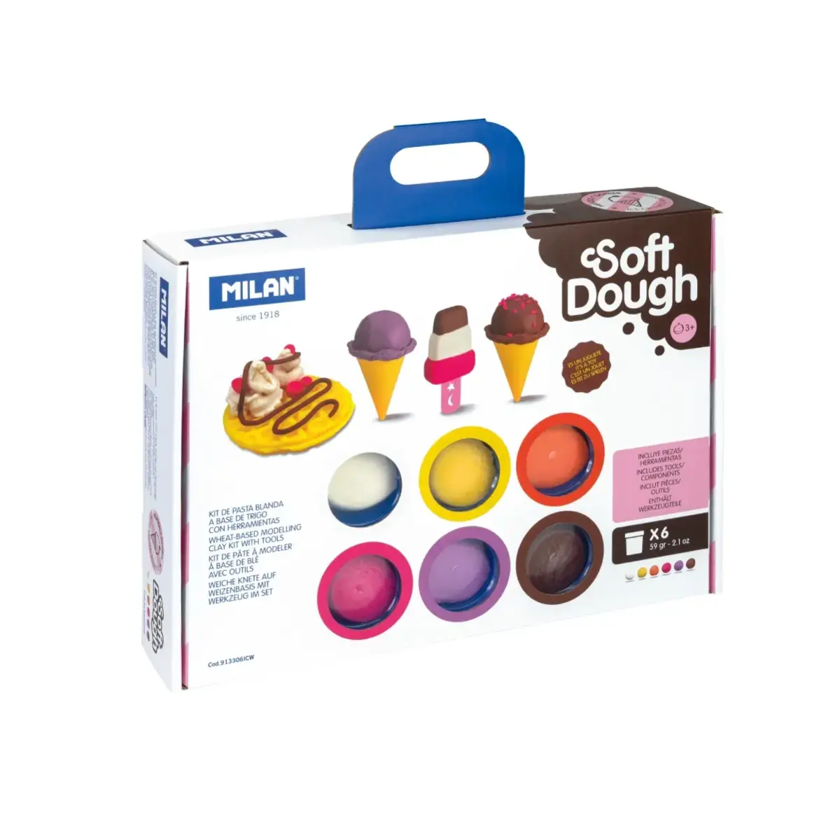 Set 6 kavanoz 59 g yumuşak hamur ve aletler 'Ice creams &Waffles'