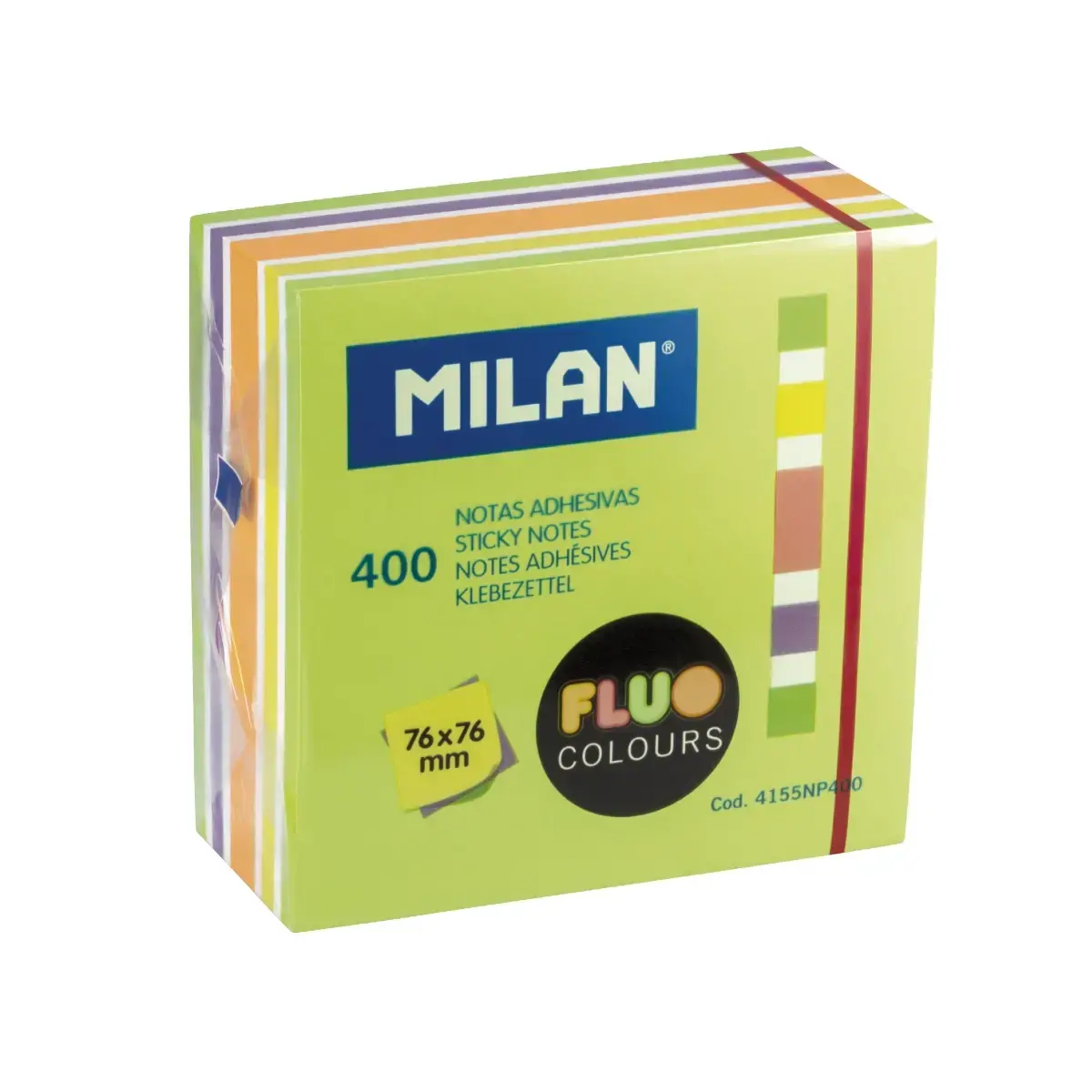 Blok 400 Fluo renkli yapışkanlı notlar 76 x 76 mm (yeşil, çok renkli)