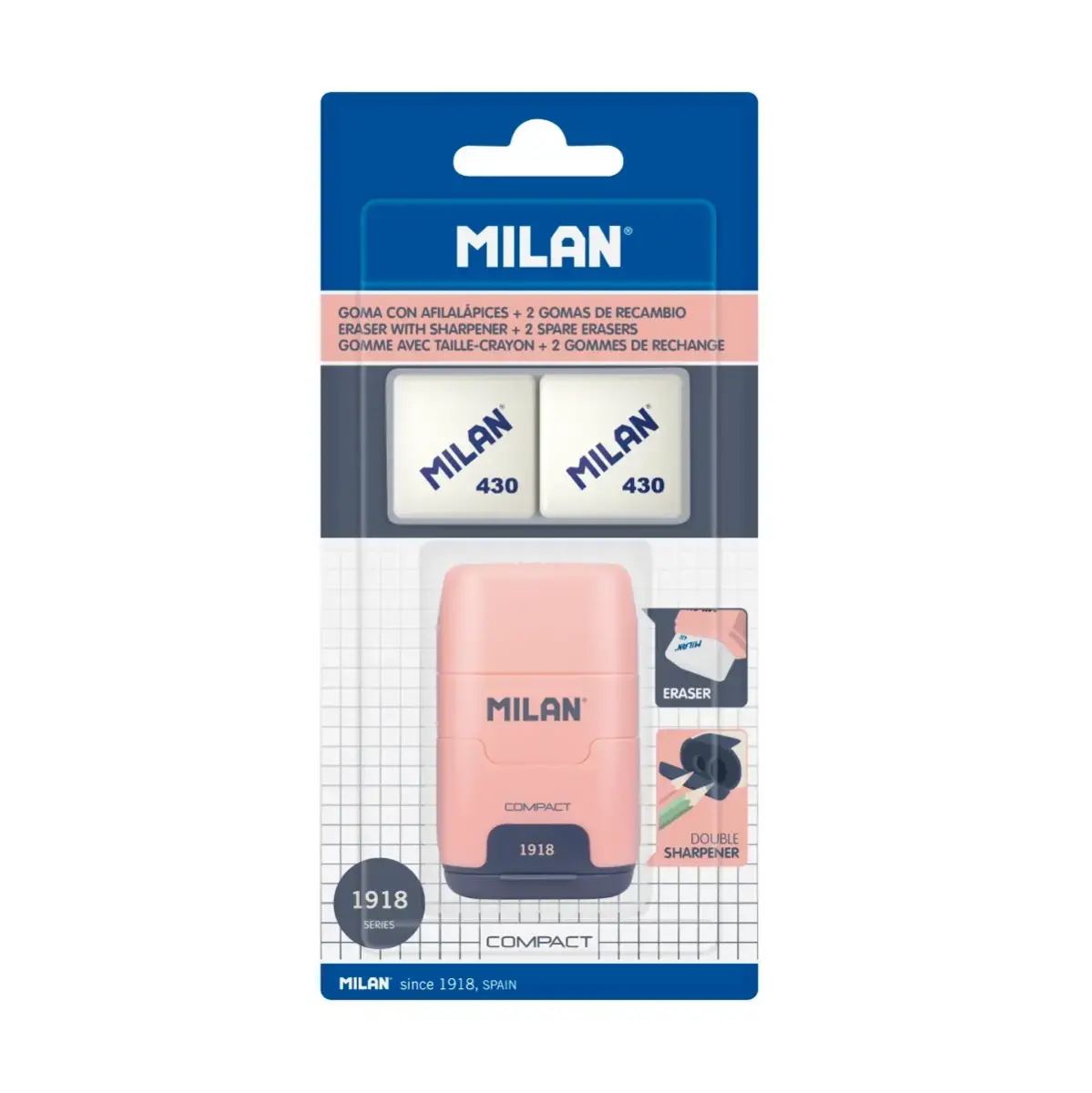 blister silgi ve kalem kalemtıraş COMPACT 430 1918 koleksiyonu, pembe + 2 yedek silgi