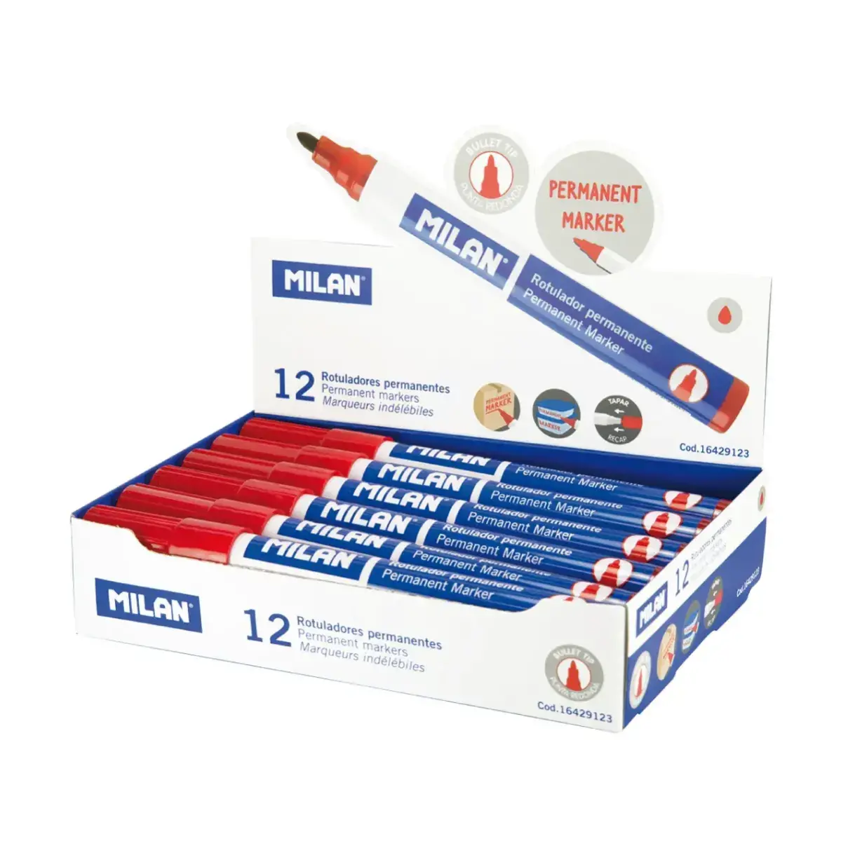 Kutu 12 kırmızı permanent markörü ve yuvarlak tip (Ø 4 mm)