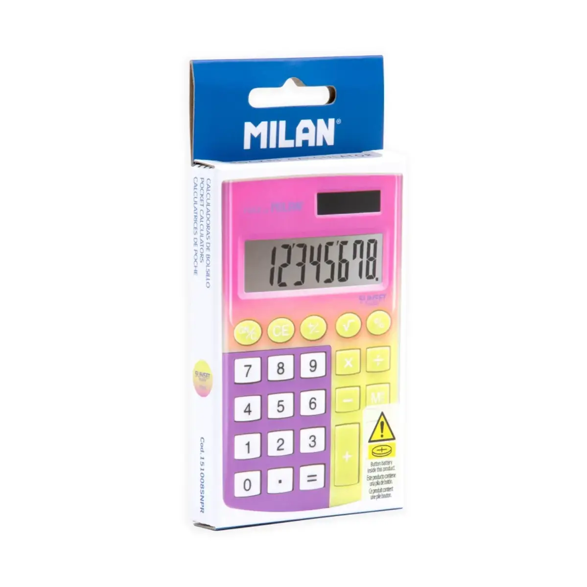 Calculatrice De Poche 8 Chiffres - Série Sunset Couleur Turquoise-jaune - Double Alimentation Solaire + Pile