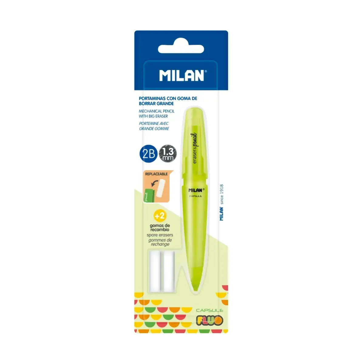 blister CAPSULE FLUO 2B mekanik kalem + 2 yedek silgi