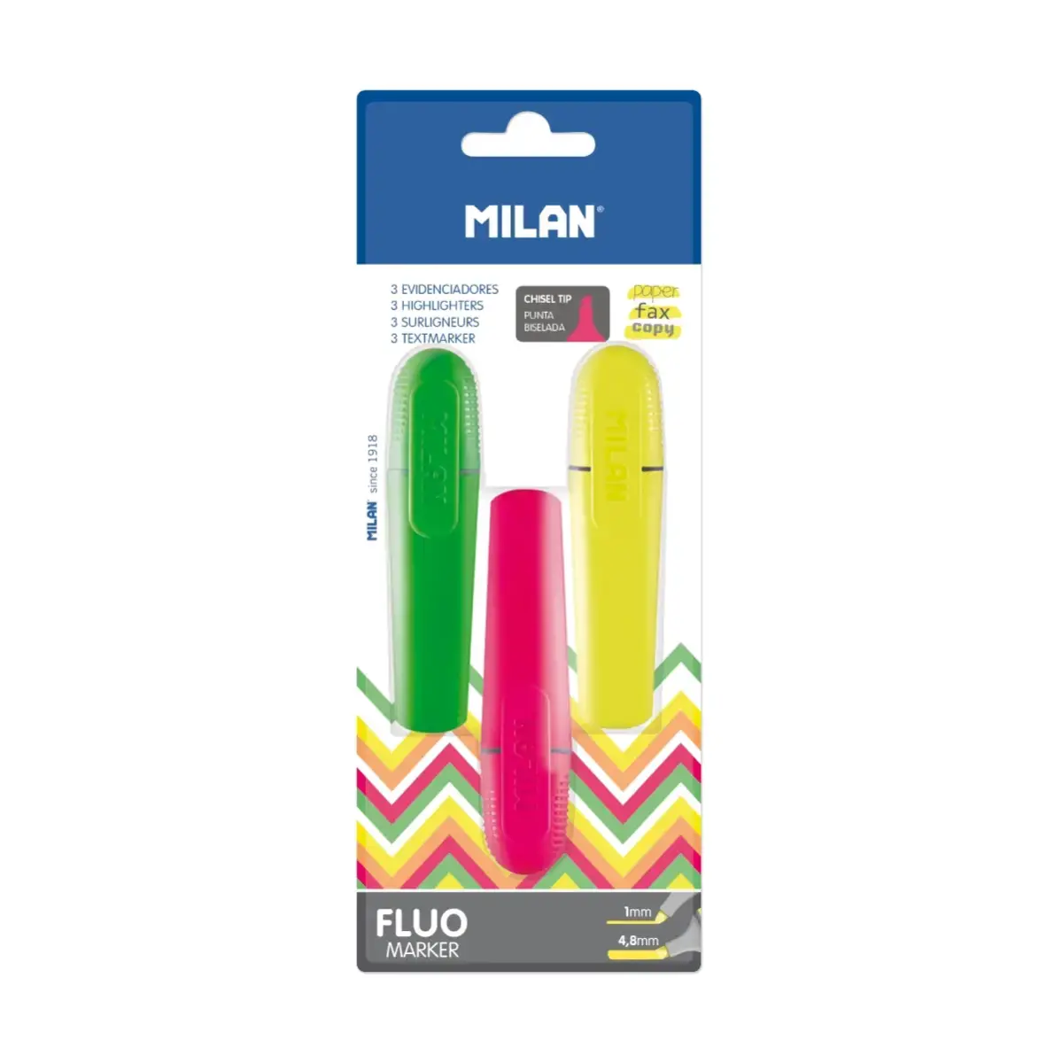 blister 3 Fluo highlighters (sarı, yeşil ve pembe)
