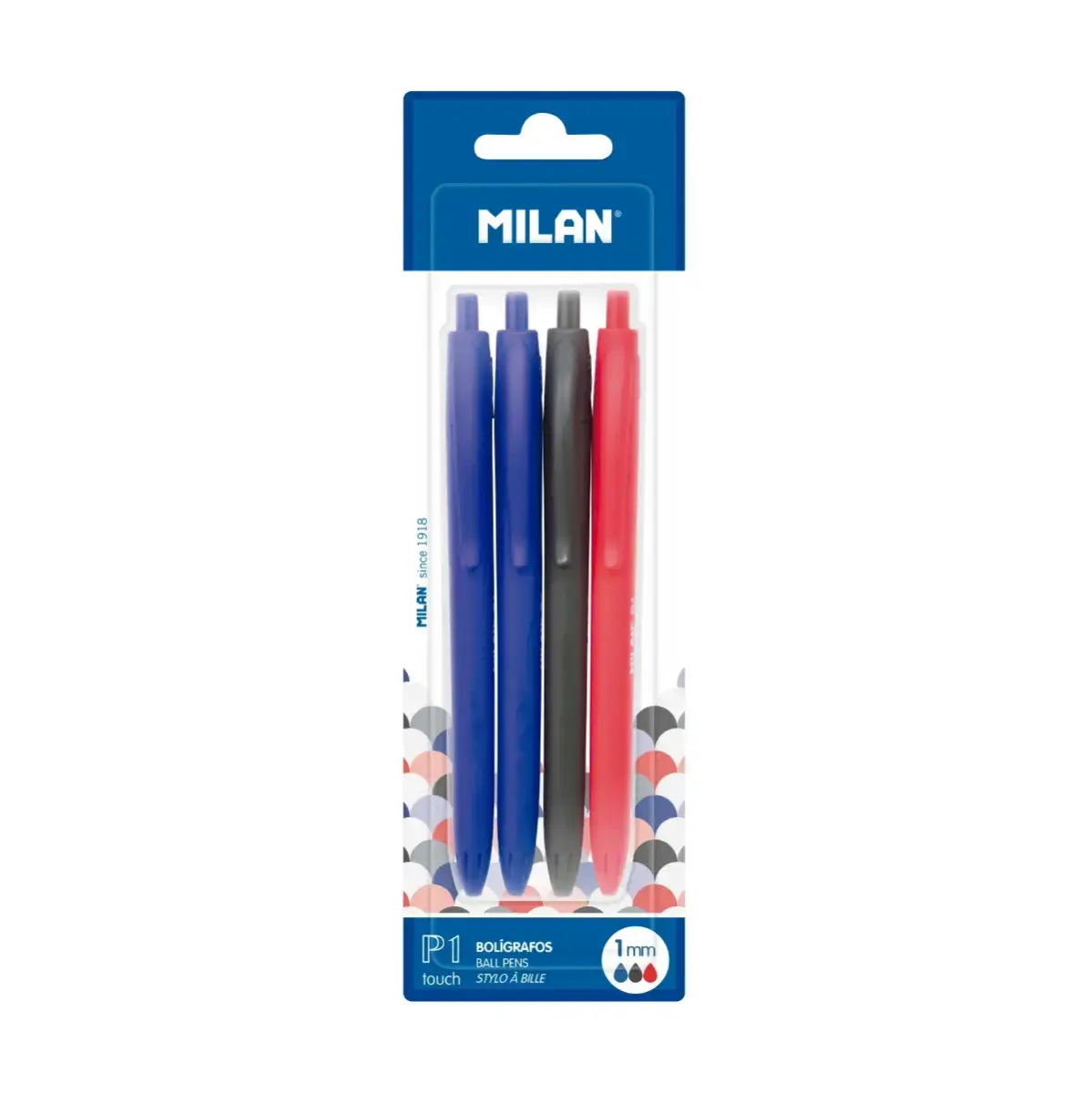 blister 4 karışık renkli P1 touch tükenmez kalem (2 mavi, 1 siyah ve 1 kırmızı)
