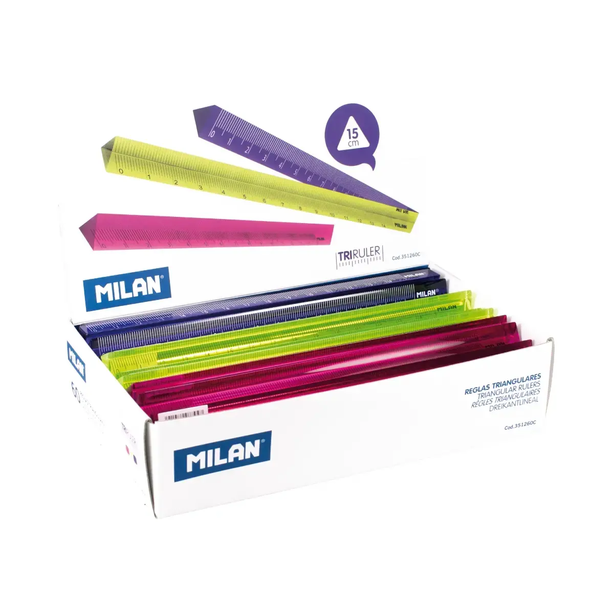 Teşhir kutusu 60 üçgen renkli rulers 15 cm, Acid serisi