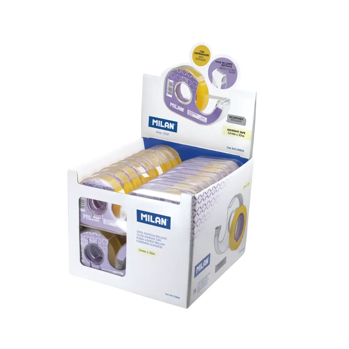 Teşhir Kutusu 36 Yapışkanlı Bant Dispenseri (Şeffaf Açık Sarı) 12 mm x 33 m