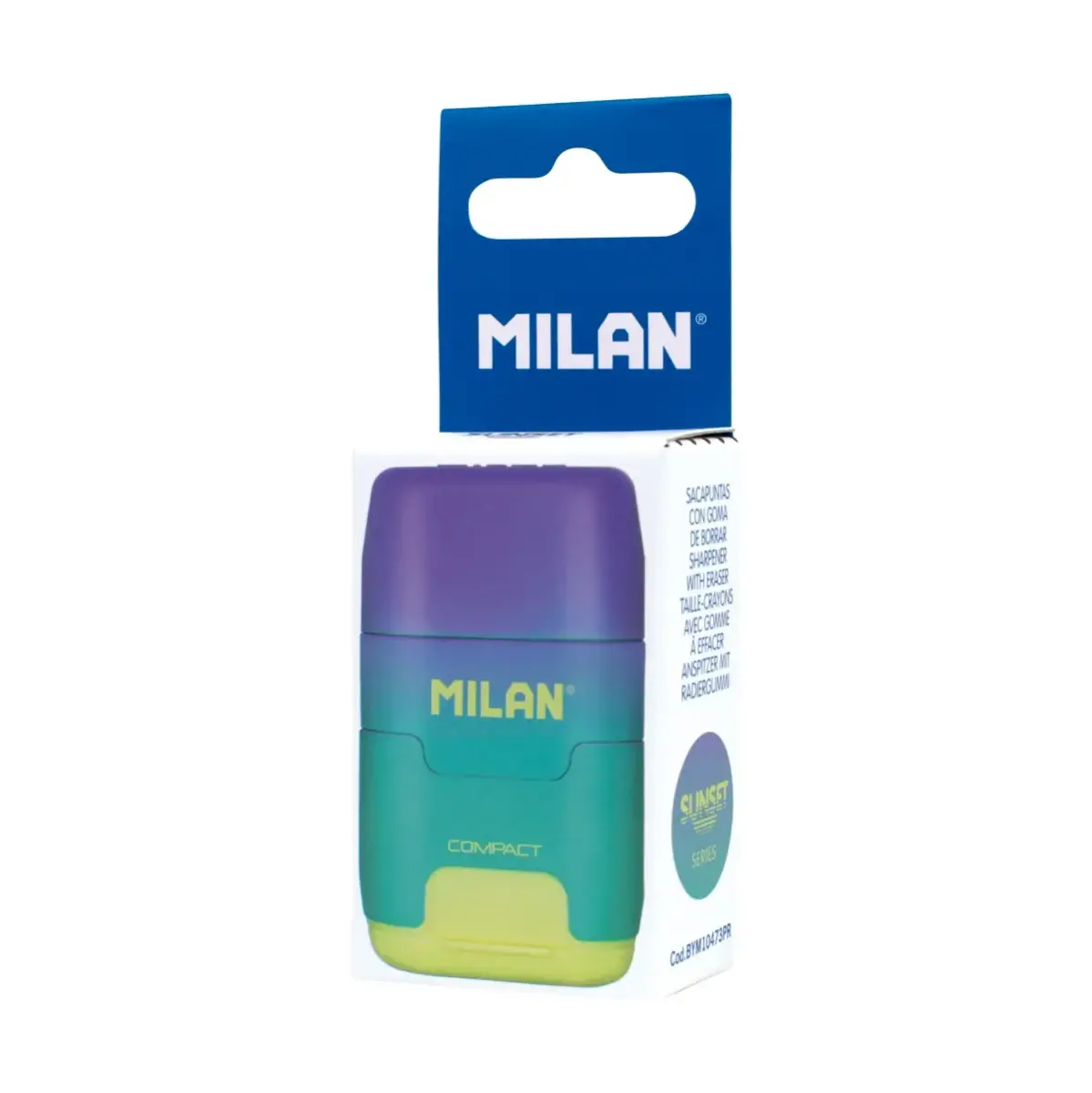 Kutu ve hanger COMPACT silgi ve kalemtıraş Sunset serisi, turkuaz