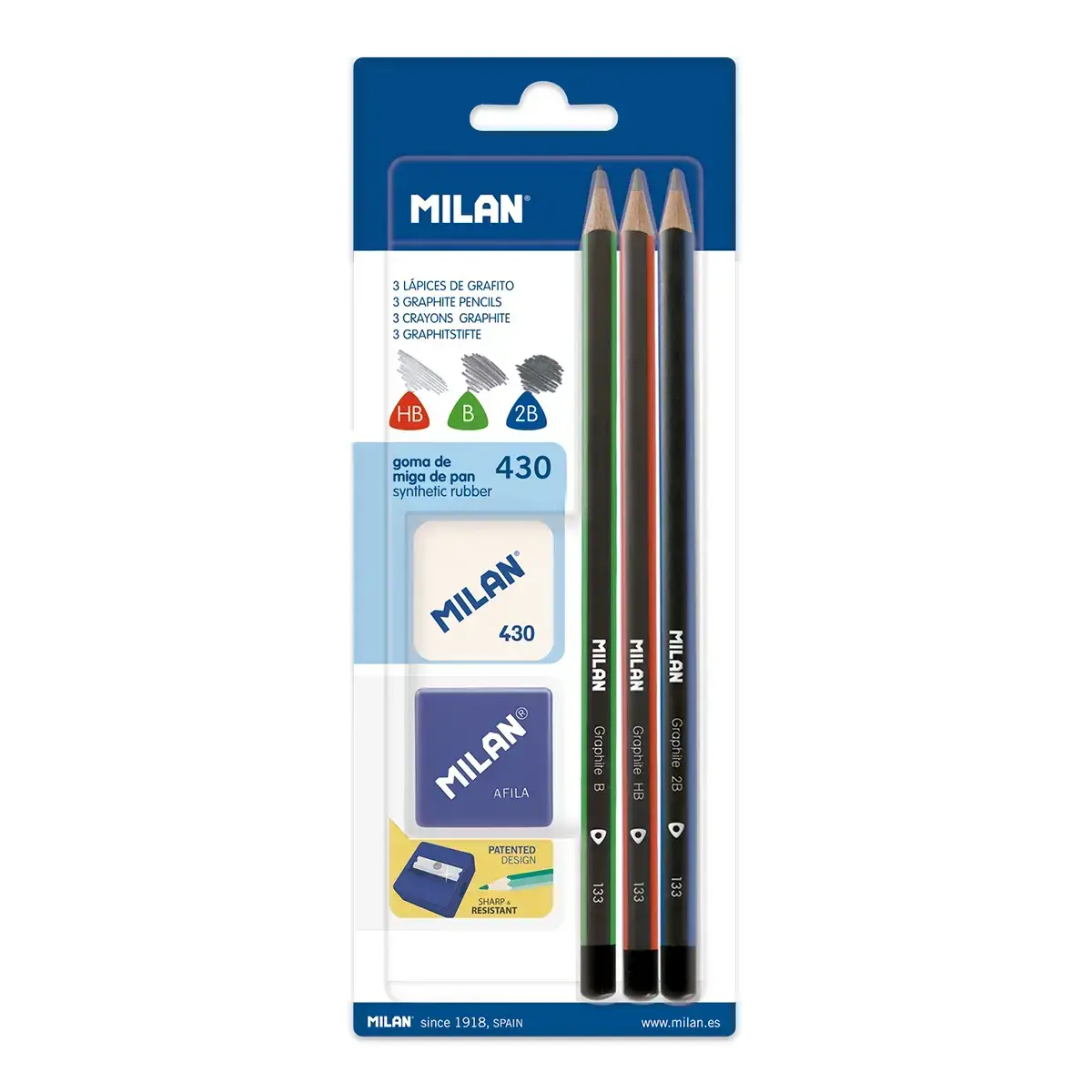 blister 3 üçgen grafit kalem, 1 kalemtıraş, 1 silgi 430