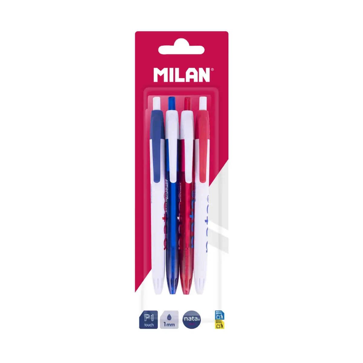 blister 4 P1 mavi mürekkepli tükenmez kalem, MILAN nata® 624