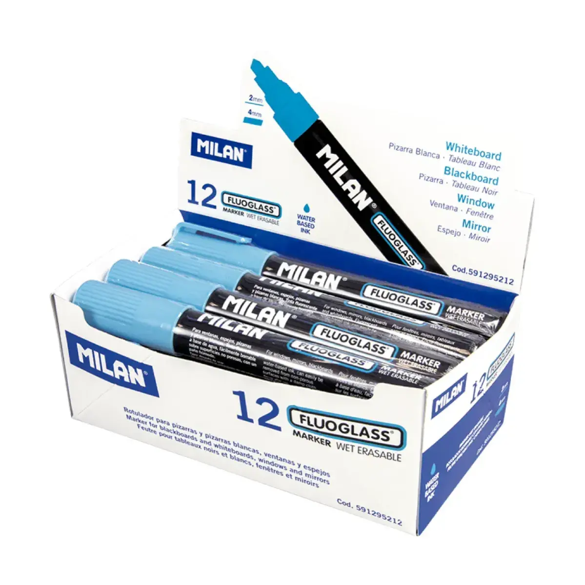 Teşhir kutusu 12 Fluoglass markör, chisel tip 2 - 4 mm, mavi renkli