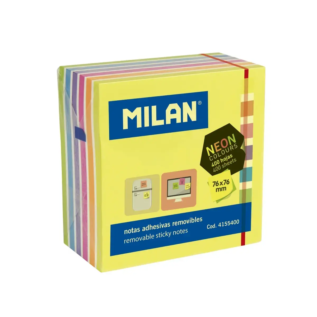 Blok 400 Fluo renkli yapışkanlı notlar 76 x 76 mm (sarı, çok renkli)