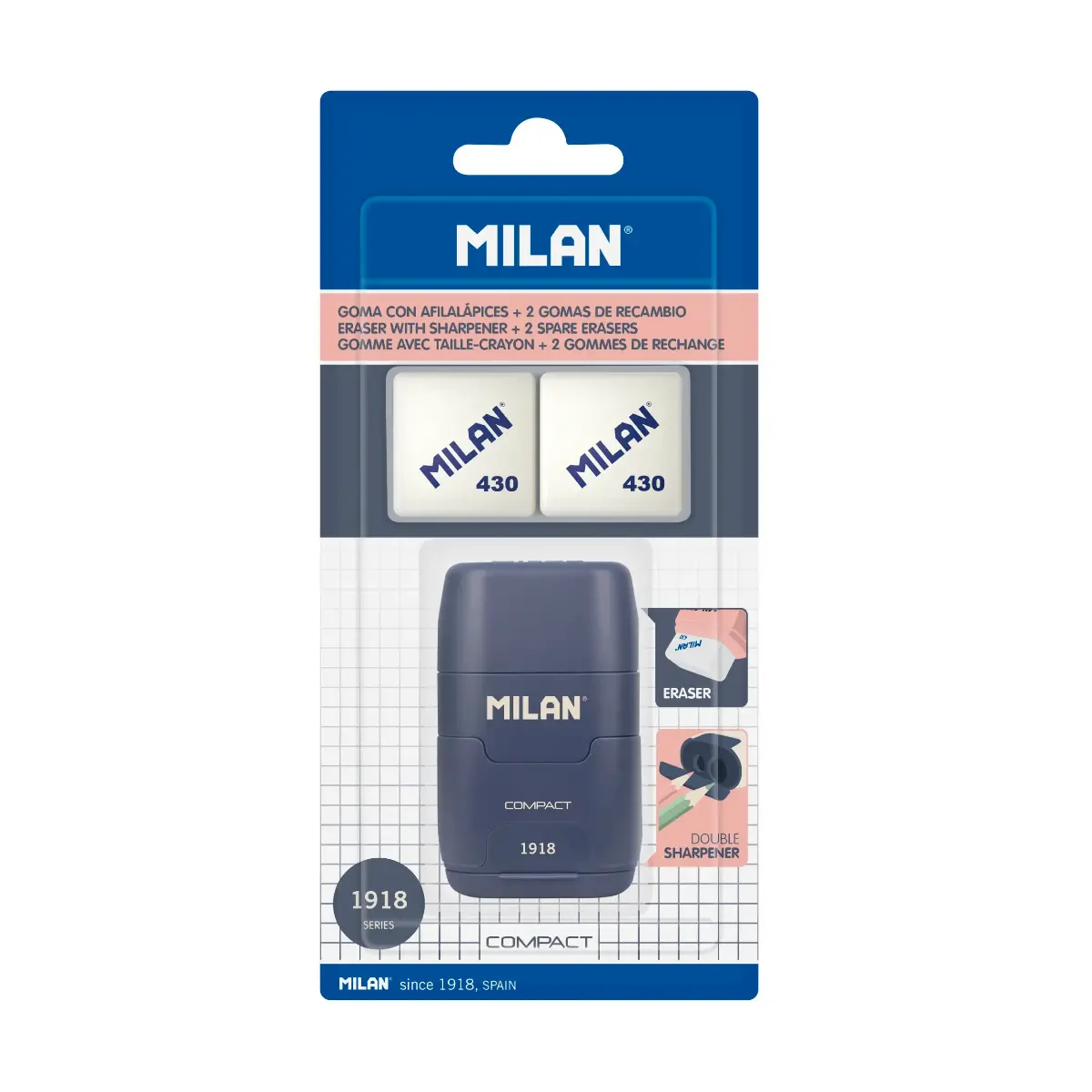 blister silgi ve kalem kalemtıraş COMPACT 430 1918 koleksiyonu, lacivert + 2 yedek silgi