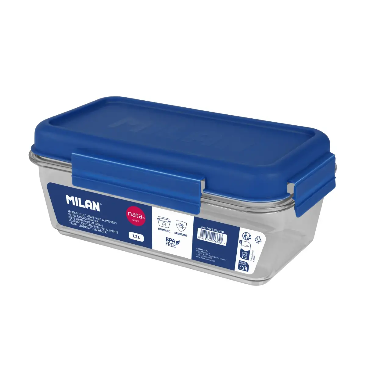 dikdörtgen tritan yemek kutusu ve Kapaklı seal 1.2 L MILAN nata® 624, mavi