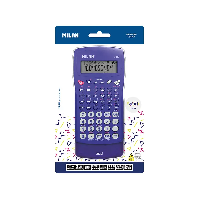 Calculadora Científica MILAN M240 - 240 Funciones, Pantalla 2 Líneas, 10+2 Dígitos - Color Azul, Incluye Carcasa Y Pilas
