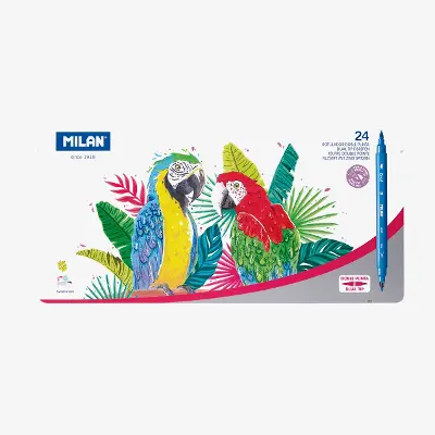 Caja Metálica MILAN Con 12 Rotuladores Doble Punta - Punta Pincel Y Punta Fina, Tinta Lavable, Para Lettering, Dibujo Y Caligrafía