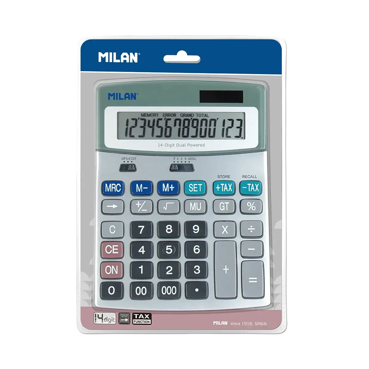 blister gri-metal renkli 14-digit hesap makinesi