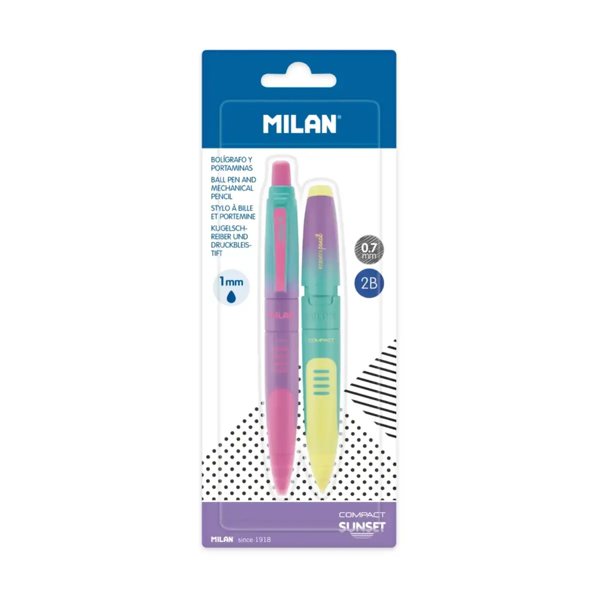 blister 1 mavi mürekkepli tükenmez kalem + 1 mekanik kalem COMPACT Sunset