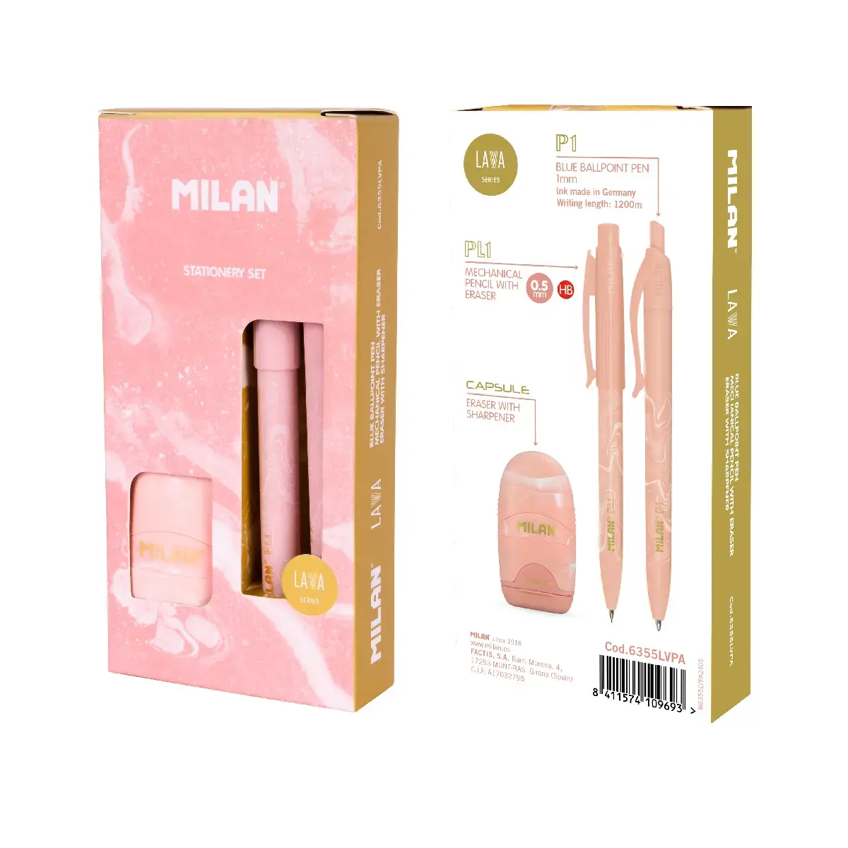 Hediye Kutusu Lava serisi ve P1 tükenmez kalem, PL1 0,5 mm HB mekanik kalem et silgi ve kalemtıraş CAPSULE, pembe