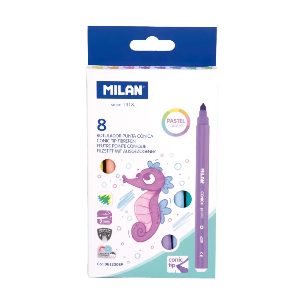 Kutu 8 konik uçlu fiber uçlu kalem, pastel renkler