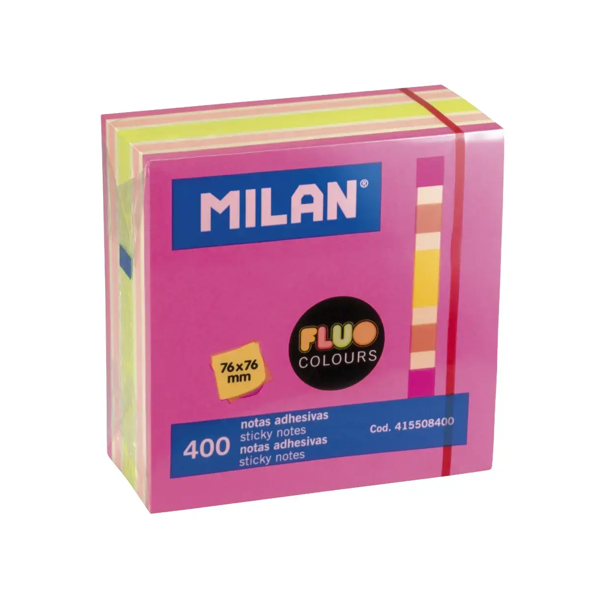 Blok 400 Fluo renkli yapışkanlı notlar 76 x 76 mm (pembe, çok renkli)