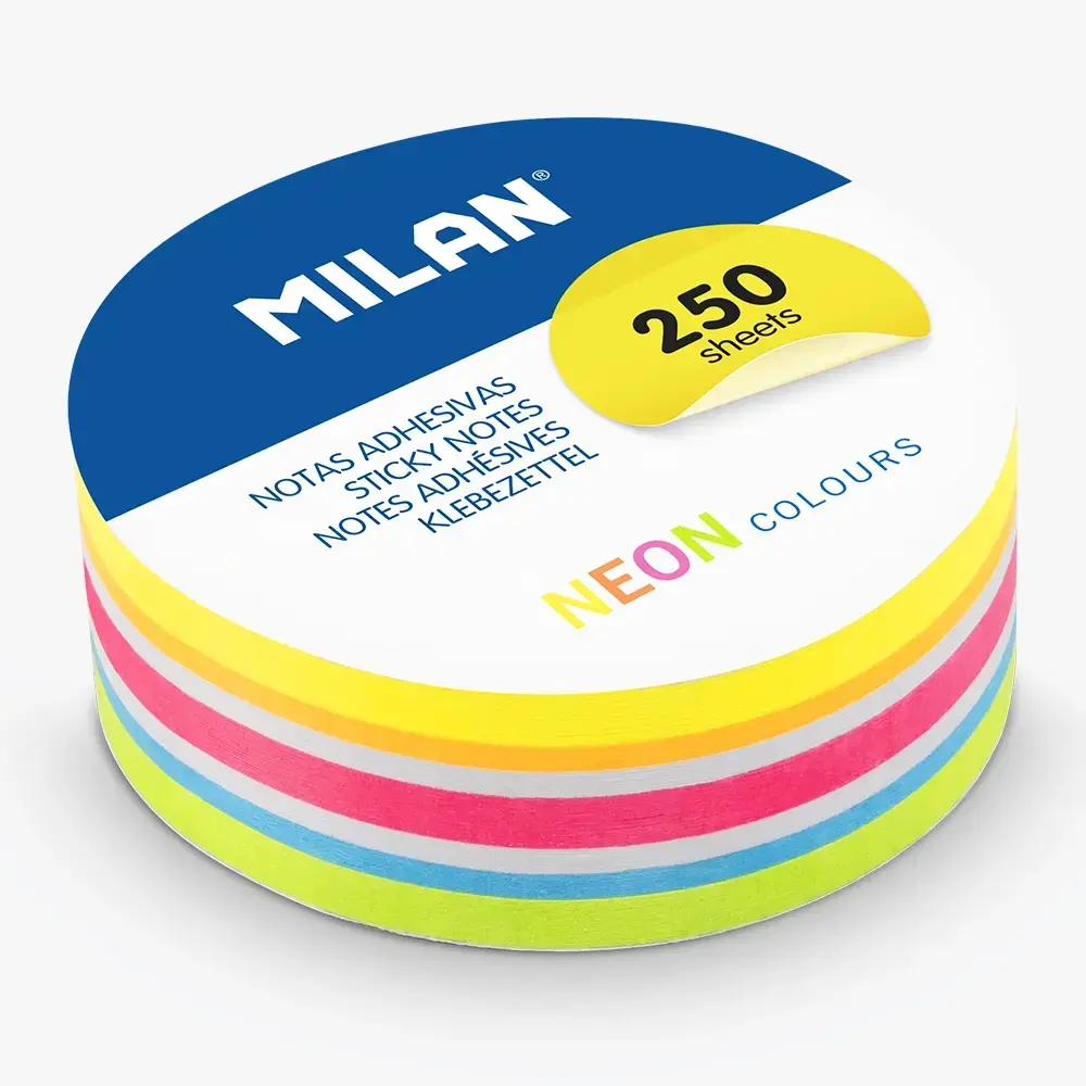 Blok 50 çıkarılabilir yuvarlak yapışkanlı notlar, neon renkler Ø 67mm