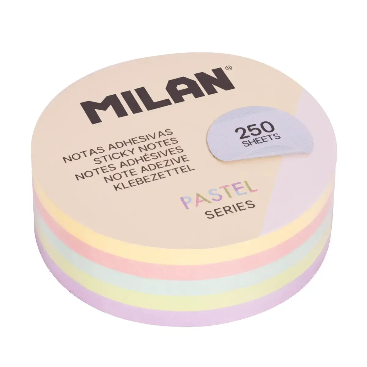 Blok 250 çıkarılabilir yuvarlak yapışkanlı notlar, pastel renkler Ø 67mm
