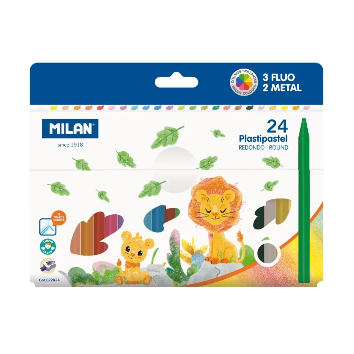 Kutu 24 yuvarlak Plastipastel (contains 3 fluo ve 2 metal renkler)