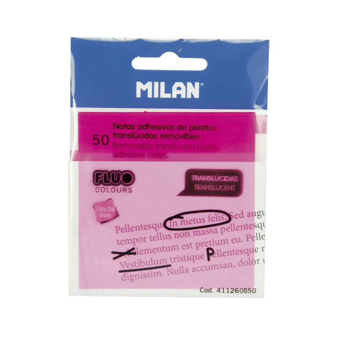 Blok 50 Fluo pembe yarı saydam çıkarılabilir yapışkanlı notlar 76 x 76 mm