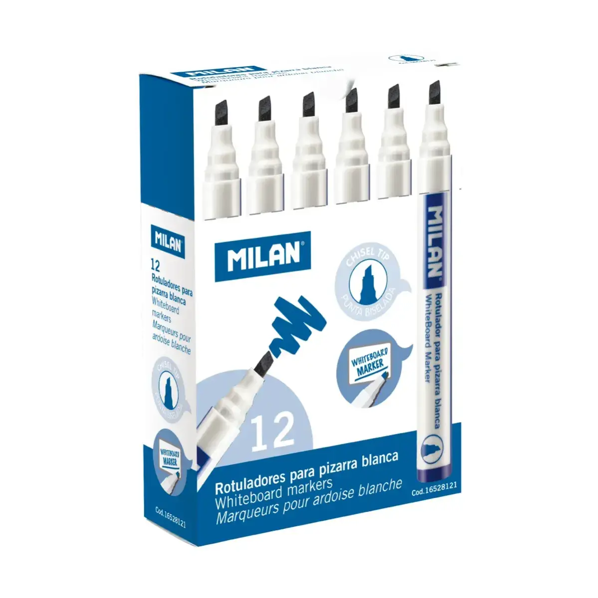 Kutu 12 mavi beyaz tahta markörü ve chisel tip (1 - 4 mm)