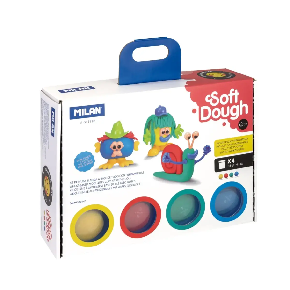 Set 4 kavanoz 116 g yumuşak hamur ve aletler 'Funny faces'